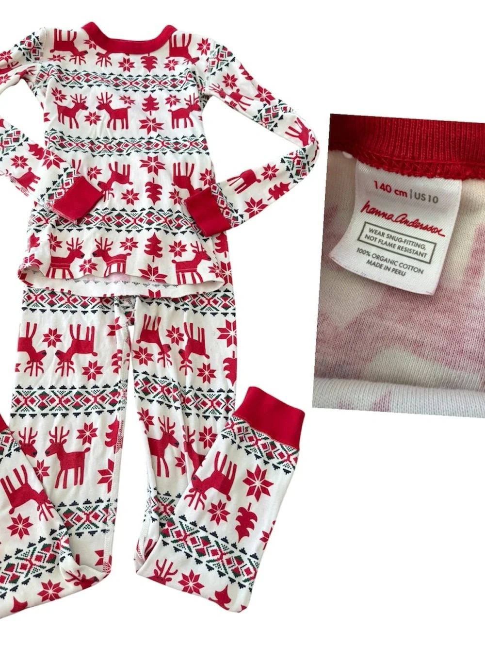 Hanna Andersson Red & White Reindeer Organic Cotton Pajama Set